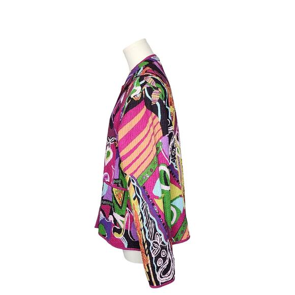 Vtg Handmade Reversible Quilted Funky Retro Purple Colorful Abstract Jacket Sz S - Picture 3 of 7
